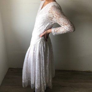 Vintage White Lace Formal Dress with Fringe! Coastal Cowgirl Wedding